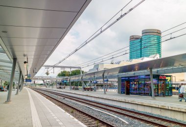 Utrecht merkez tren istasyonu Hollanda uluslararası Rabob ile