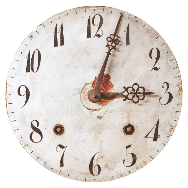 Starożytna wywietrzona twarz zegara z pęknięciami — Zdjęcie stockowe