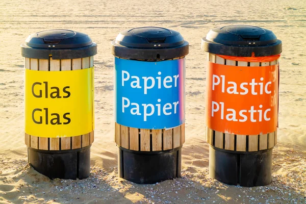 Dutch recycle waste bins for glass, paper and plastics — Stock Photo, Image