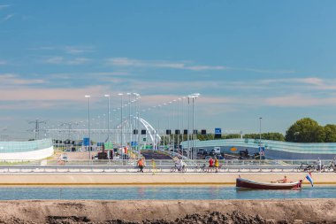 Construction of the new Dutch main highway A1 and crossing water clipart