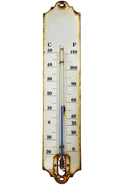 Antikes rostiges Thermometer isoliert auf weiß — Stockfoto