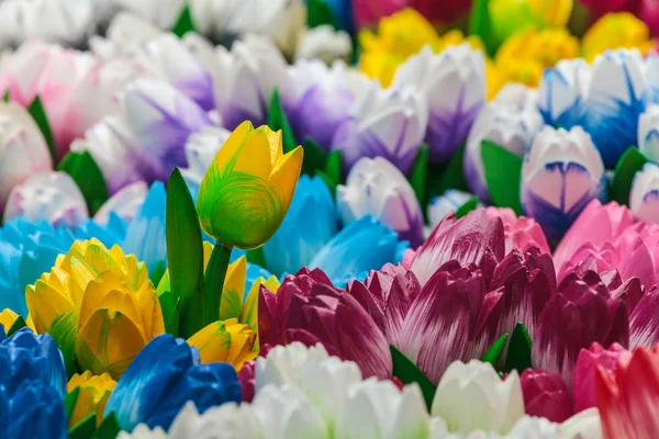 Skupina barevných dřevěných tulipánů — Stock fotografie