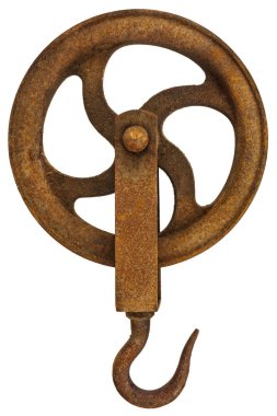 Vintage paslı vinç kancası beyaz üzerine izole edilmiş.