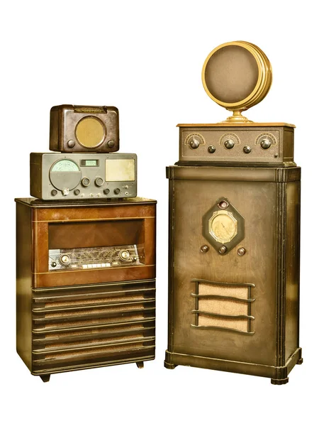 Collectie van oude radio 's geïsoleerd op wit — Stockfoto