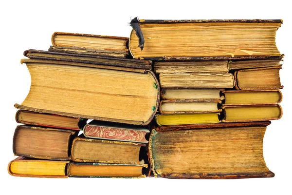 Кипа разных старых книг, изолированных на белом — стоковое фото