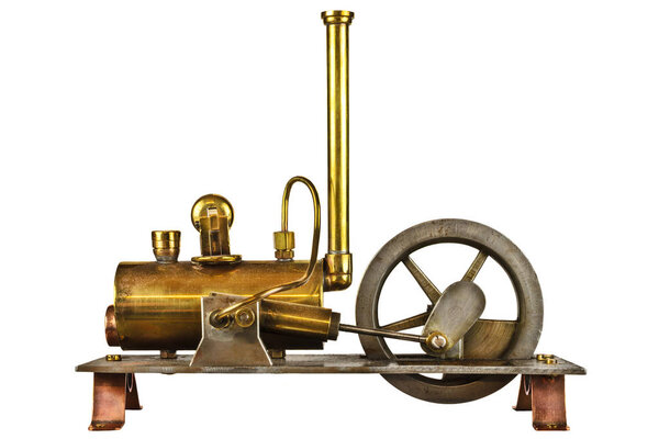 Vintage steam engine isolated on white