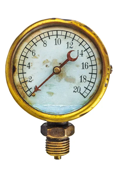 Oude industriemeter geïsoleerd op wit — Stockfoto