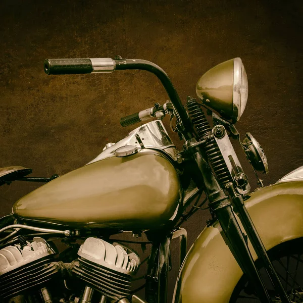 Сепия Тонированный Вид Сбоку Изображение Винтажного Мотоцикла Сороковых Годов — стоковое фото