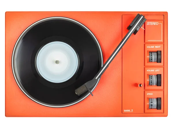 Vintage Cute Orange Record Player Isolated White Background — Stock Photo, Image