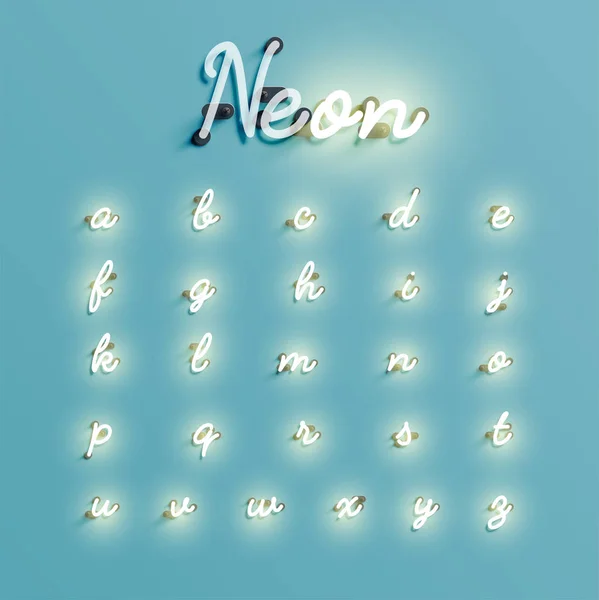 Set di caratteri realistici al neon, illustrazione vettoriale — Vettoriale Stock