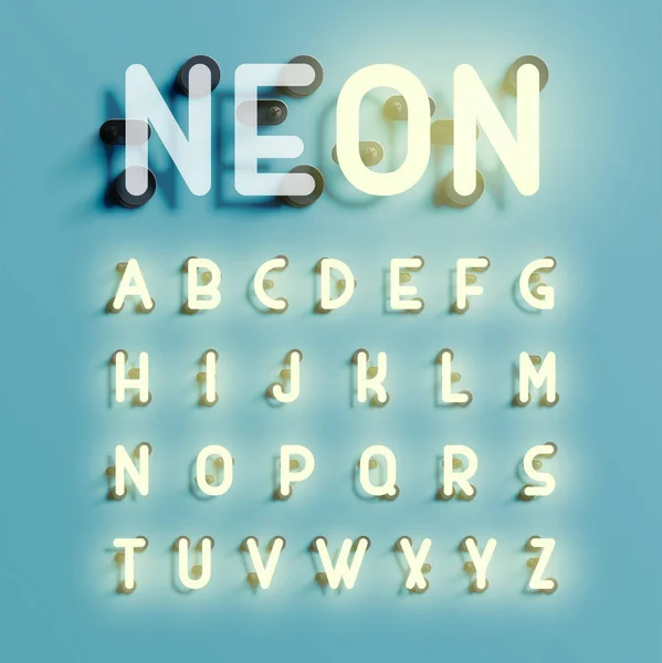 Set realist de caractere neon, ilustrație vectorială — Vector de stoc