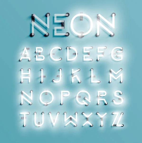 Realistyczny Neon zestaw znaków, wektor ilustracji — Wektor stockowy