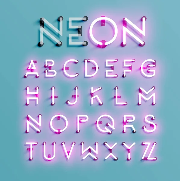 Realistische Neon character set, vector illustratie — Stockvector