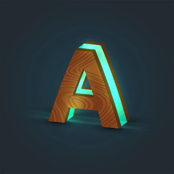 3D, realistisch, glas en hout karakter van een lettertype, Vector — Stockvector