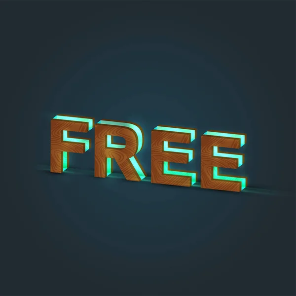 'FREE '- Illustration réaliste d'un mot fait de bois et de glowi — Image vectorielle