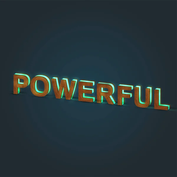 'POWERFUL' - Realistic illustration of a word made by wood and g — Stock Vector