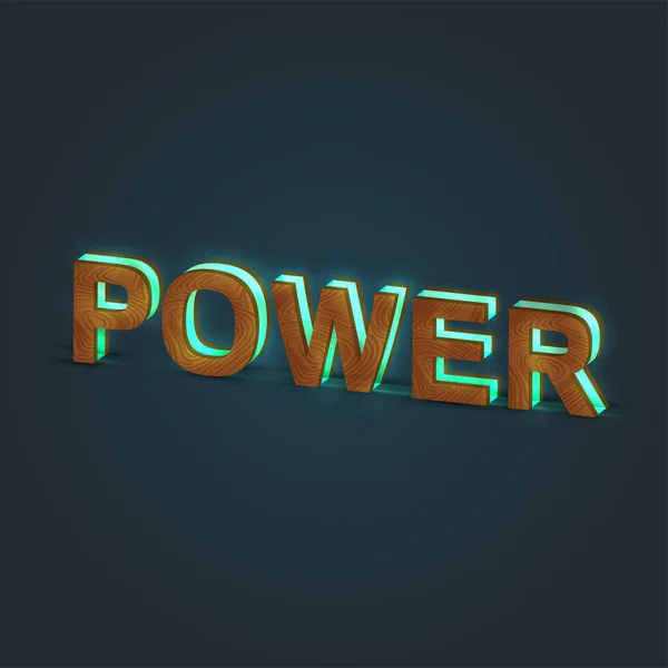 'POWER' - Ilustración realista de una palabra hecha de madera y brillo — Archivo Imágenes Vectoriales