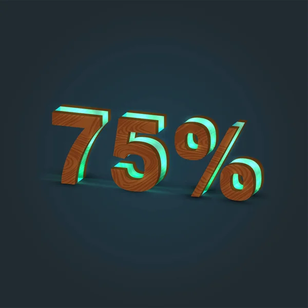 ' 75% '-realistyczna ilustracja słowa wykonanego przez drewno i glowin — Wektor stockowy