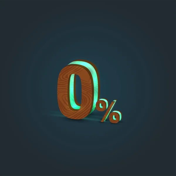 '0%' - Ilustración realista de una palabra hecha de madera y resplandeciente — Archivo Imágenes Vectoriales