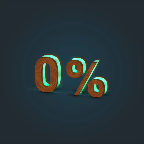 "0%"-realistické znázornění slova zhotovena dřevem a zářící — Stockový vektor
