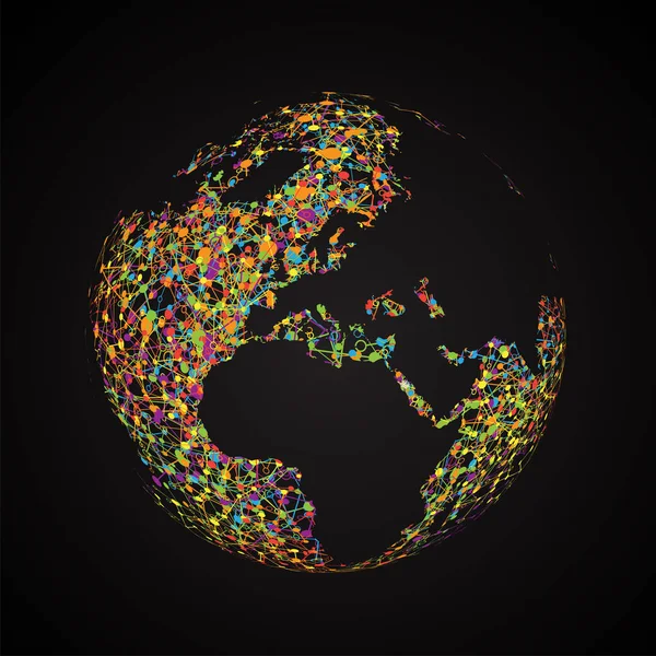 Monde pointillé avec connexions, illustration vectorielle — Image vectorielle