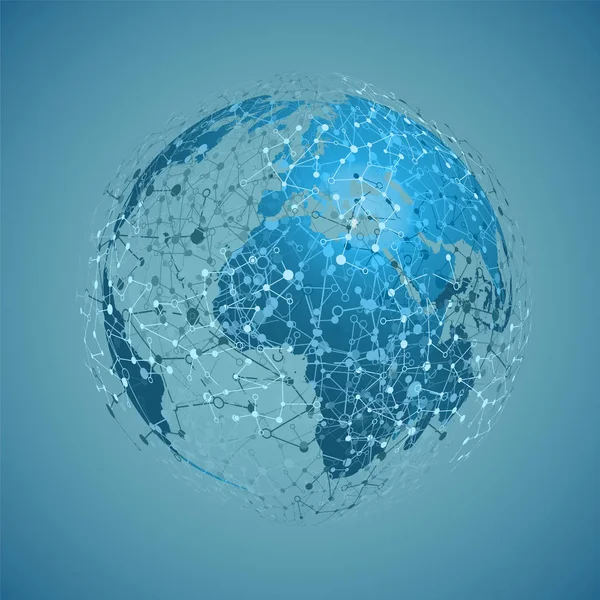 ブルーの背景に世界の地球儀、ベクトルイラスト — ストックベクタ