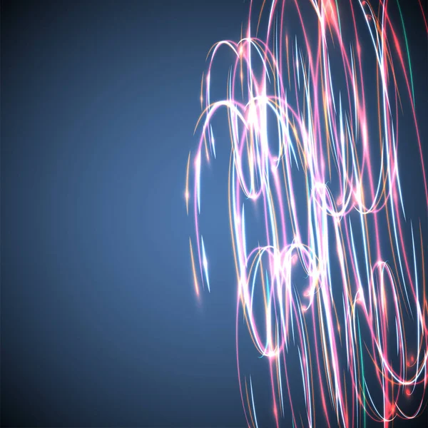 Neonové kružnice na modrém pozadí, vektorová ilustrace. — Stockový vektor