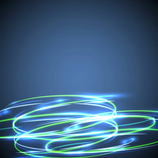 Neon blurry circles on a blue background, vector illustration. — Stock Vector