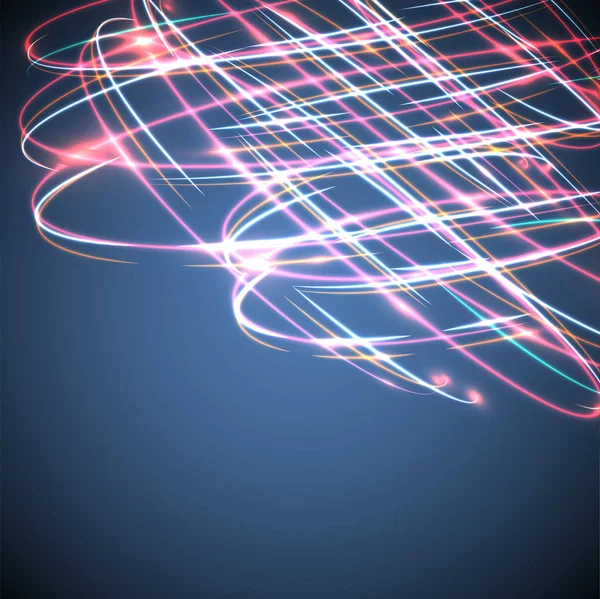 Cerchi sfocati al neon su sfondo blu, illustrazione vettoriale . — Vettoriale Stock
