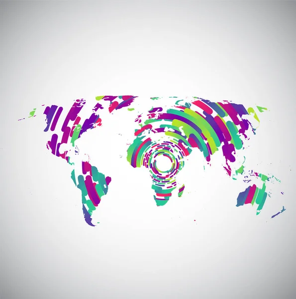 Mapa do mundo abstrato com círculos coloridos para publicidade, vetor — Vetor de Stock