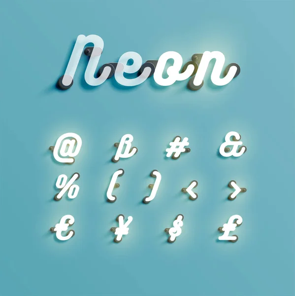Gerçekçi Neon karakter seti, vektör illüstrasyon — Stok Vektör
