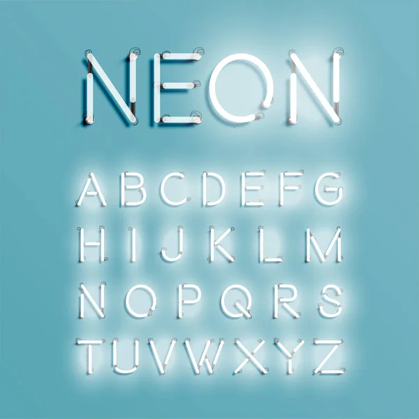 Realistische neon lettertypeset, vectorillustratie — Stockvector