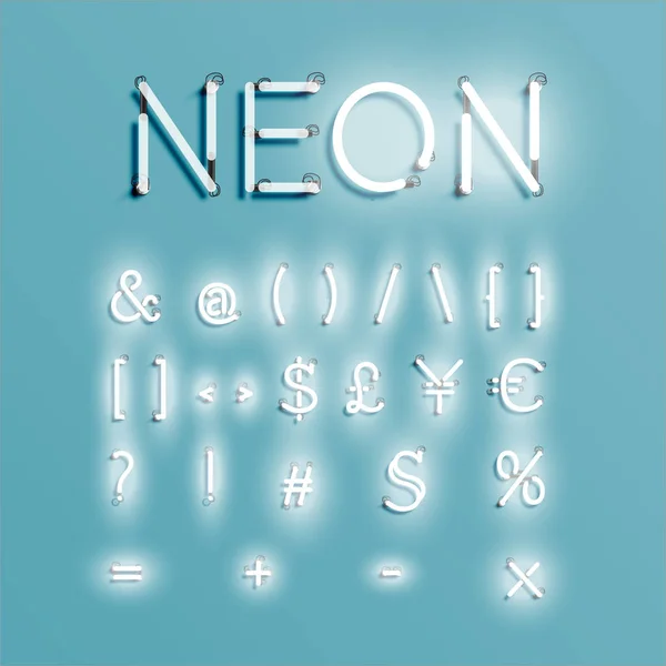 Realistic neon font set, vector illustration — Stock Vector