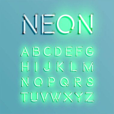 Gerçekçi neon karakter yazı tipi kümesi, vektör çizim
