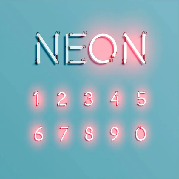 Conjunto de fontes de caracteres neon realista, ilustração vetorial —  Vetores de Stock