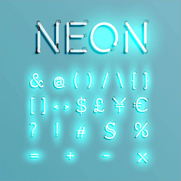 Realistické neon znaková sada písma, vektorové ilustrace — Stockový vektor