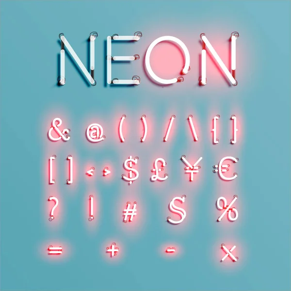 Realistyczne neon znak zestaw czcionek, ilustracji wektorowych — Wektor stockowy