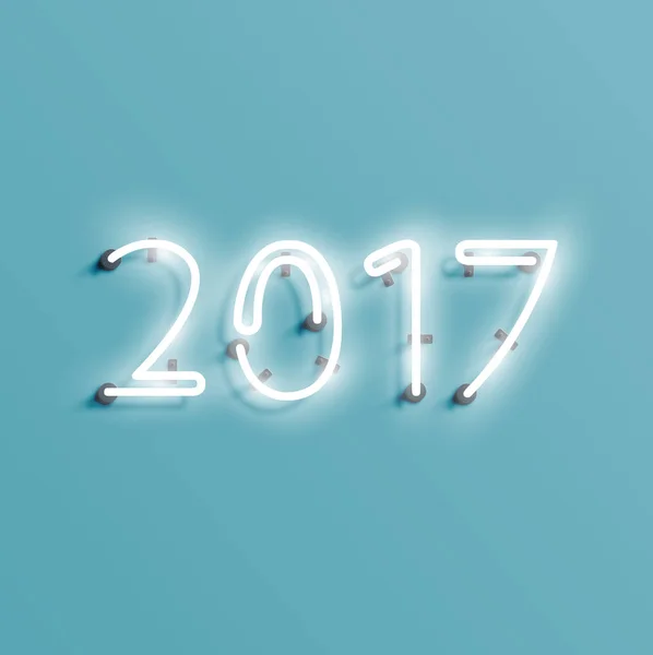 Néon 2017 signe lumineux, illustration vectorielle — Image vectorielle