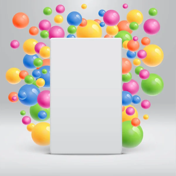 Modèle blanc vierge avec des boules colorées flottant autour pour adv — Image vectorielle