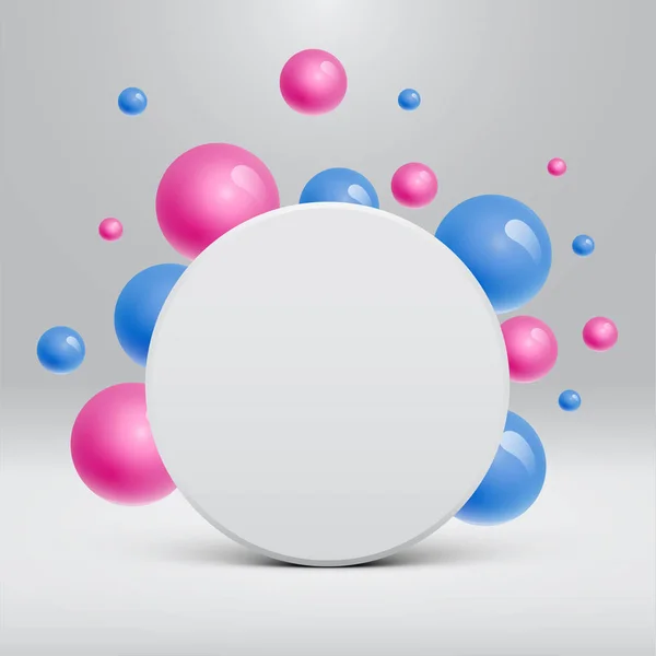 Modèle blanc vierge avec des boules colorées flottant autour pour adv — Image vectorielle