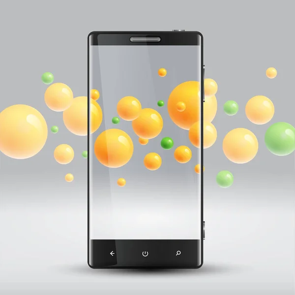 Presentación de saturación mejorada del teléfono celular por esferas coloridas — Vector de stock