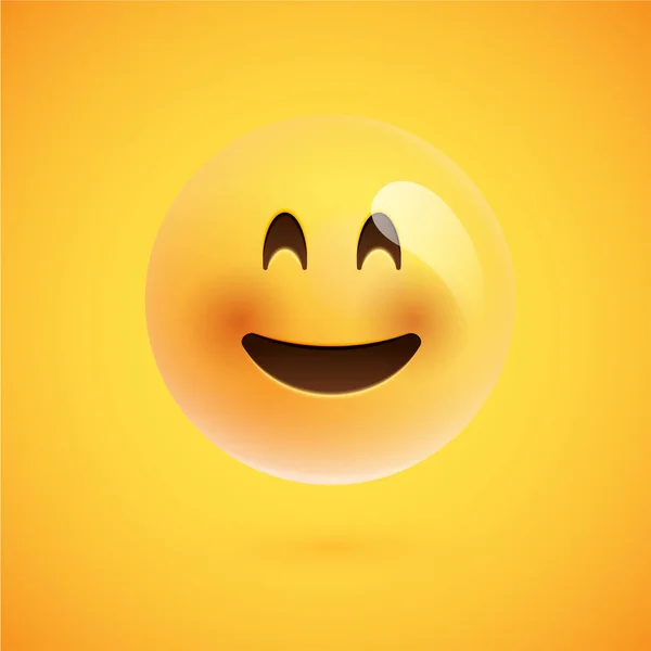 Realistic yellow emoticon in front of a yellow background, vecto — Stock Vector