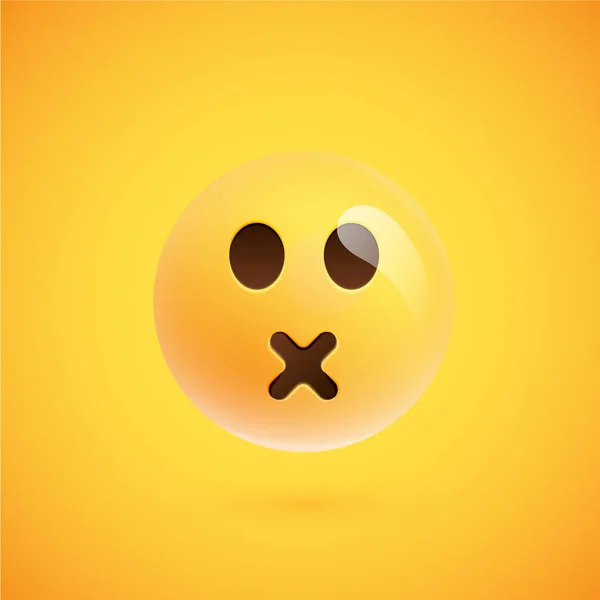 Emoticono amarillo realista frente a un fondo amarillo, ilustración vectorial — Vector de stock