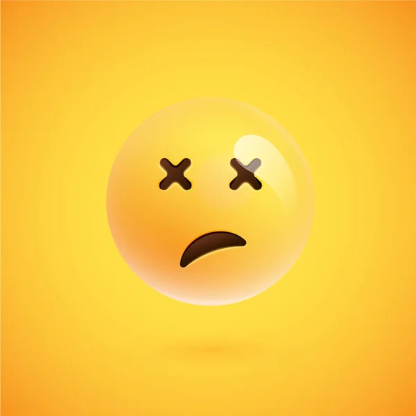 Emoticon amarelo realista na frente de um fundo amarelo, ilustração vetorial —  Vetores de Stock