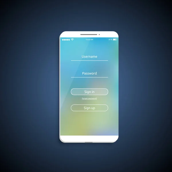 Simples e colorido superfície UI para smartphones - Tela de login, v — Vetor de Stock