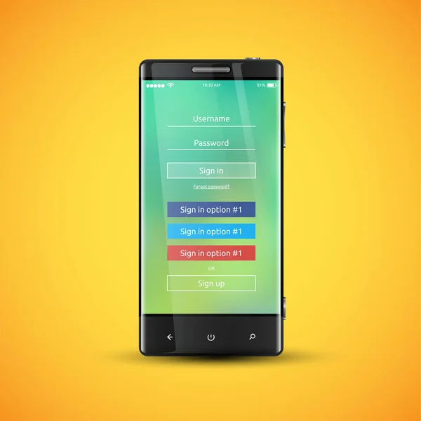 Simples e colorido superfície UI para smartphones - Tela de login, v —  Vetores de Stock