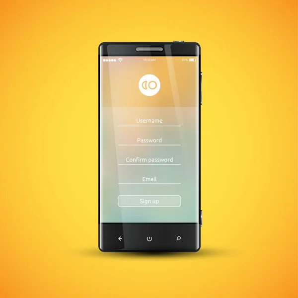 Eenvoudige en kleurrijke UI oppervlak voor smartphones-login scherm, v — Stockvector