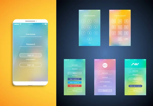 Semplice e colorato set UI per smartphone - Schermo di accesso, vecto — Vettoriale Stock