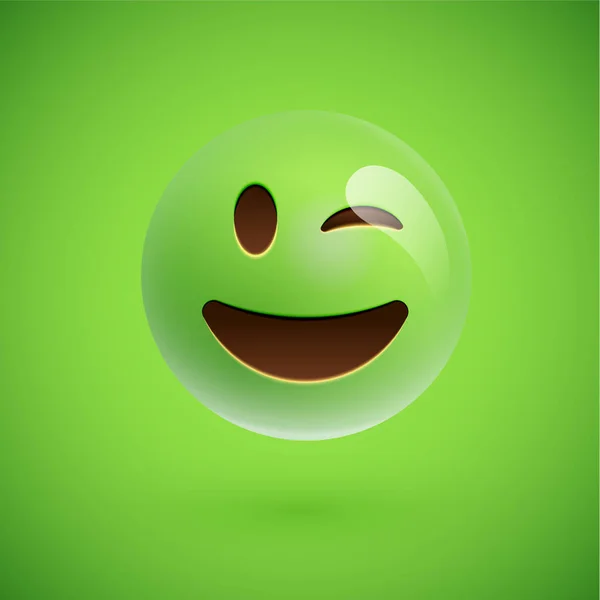 Emoticon realista verde smiley face, ilustração vetorial —  Vetores de Stock