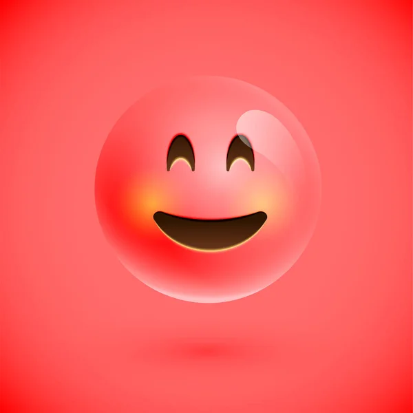 Vermelho emoticon realista smiley face, ilustração vetorial — Vetor de Stock